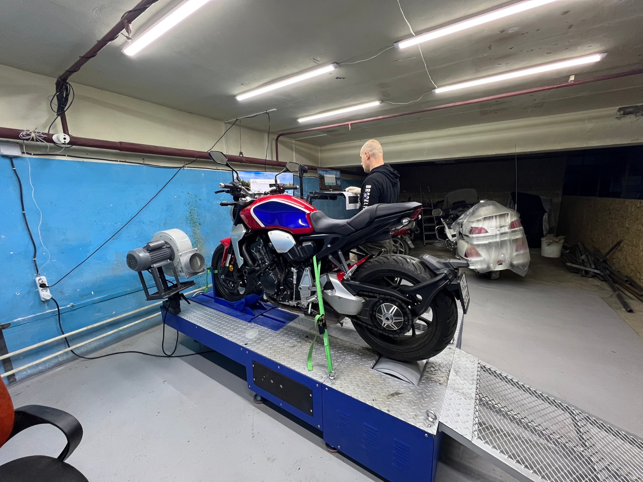 Dyno room and motorcycle setup