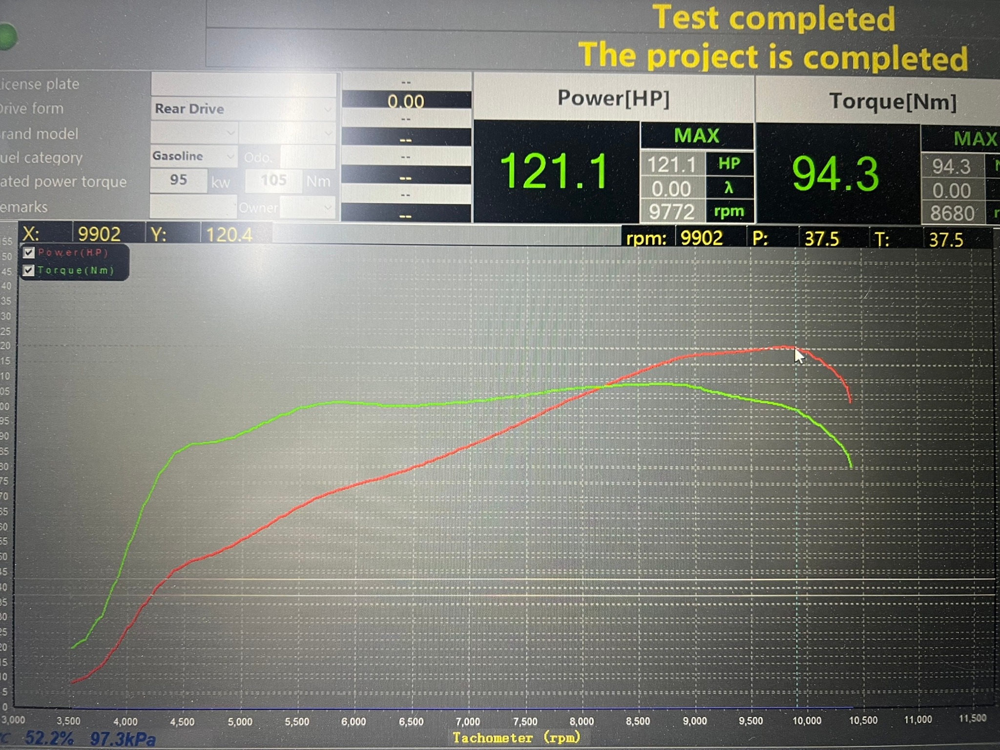 Dyno graph on screen