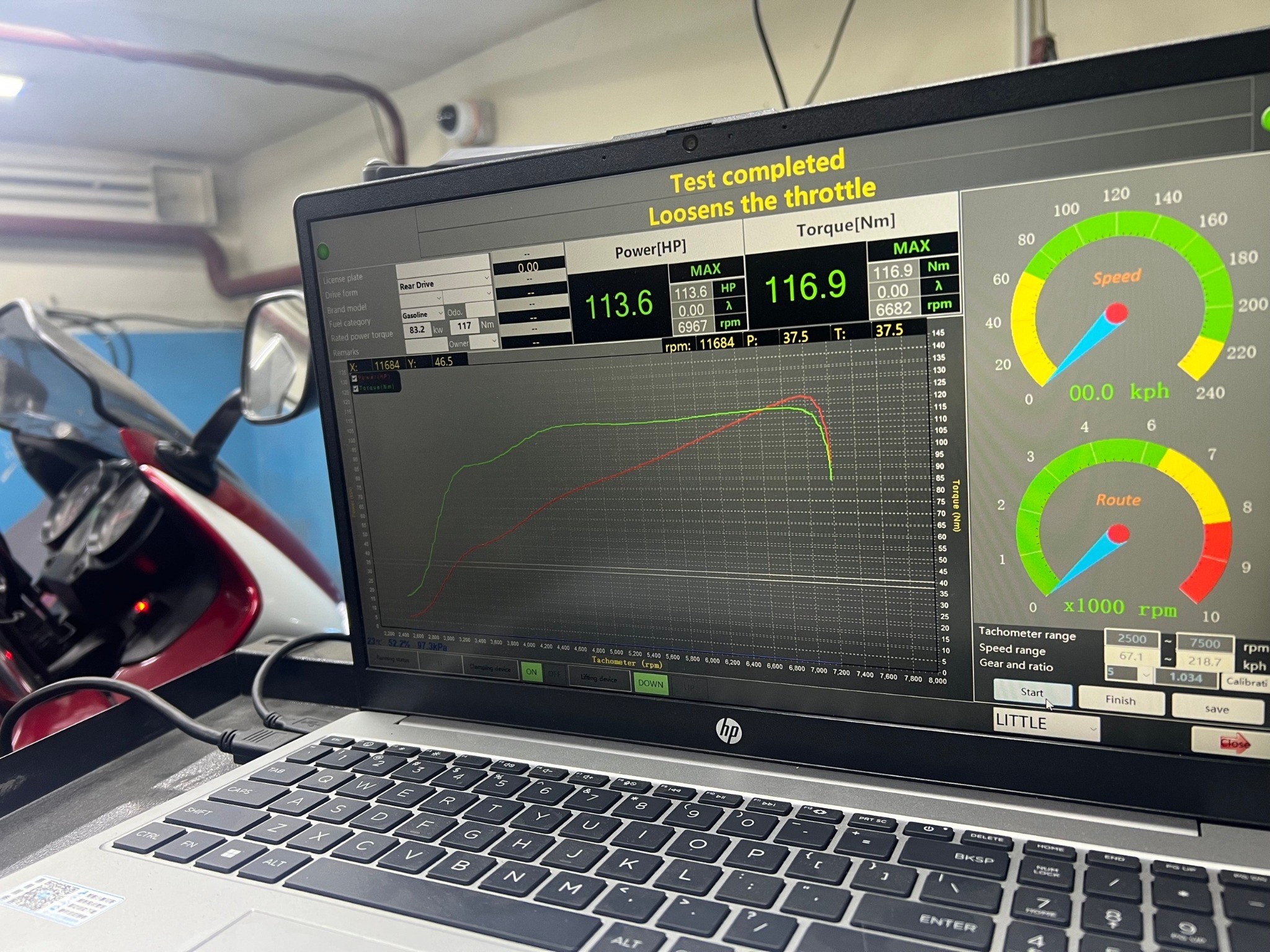 Laptop showing dyno result