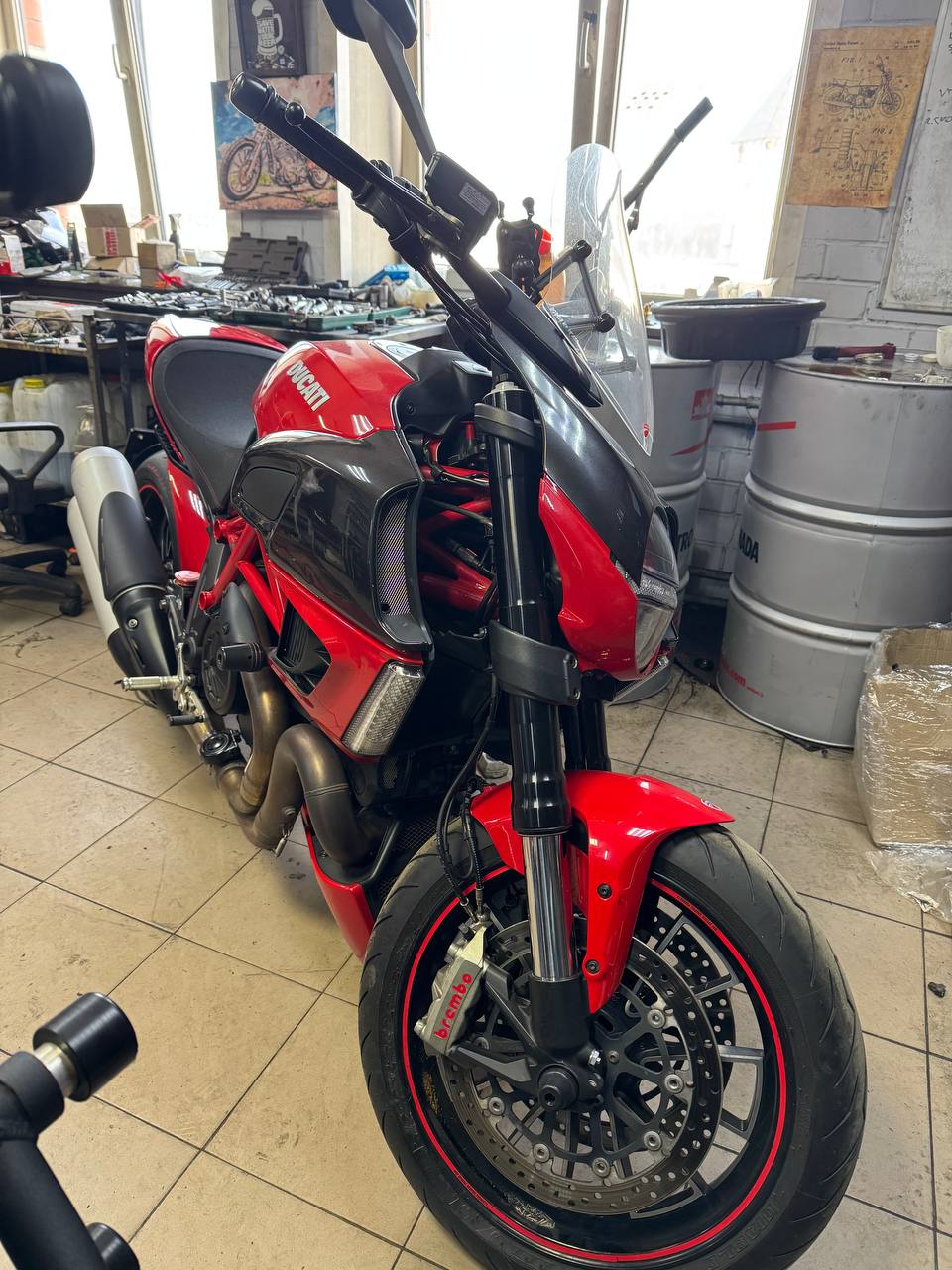 Ducati motorcycle in workshop