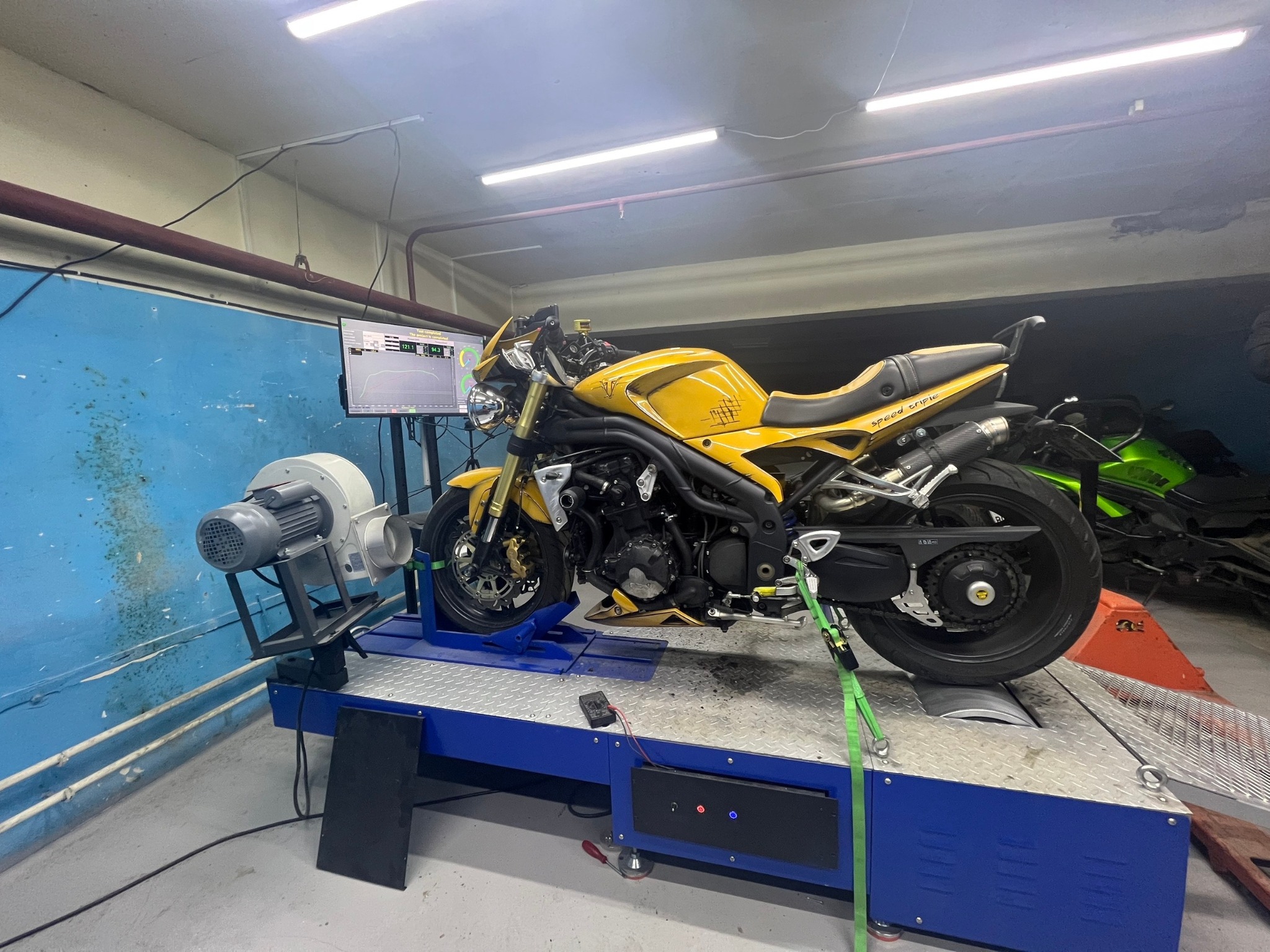 Triumph motorcycle on dyno